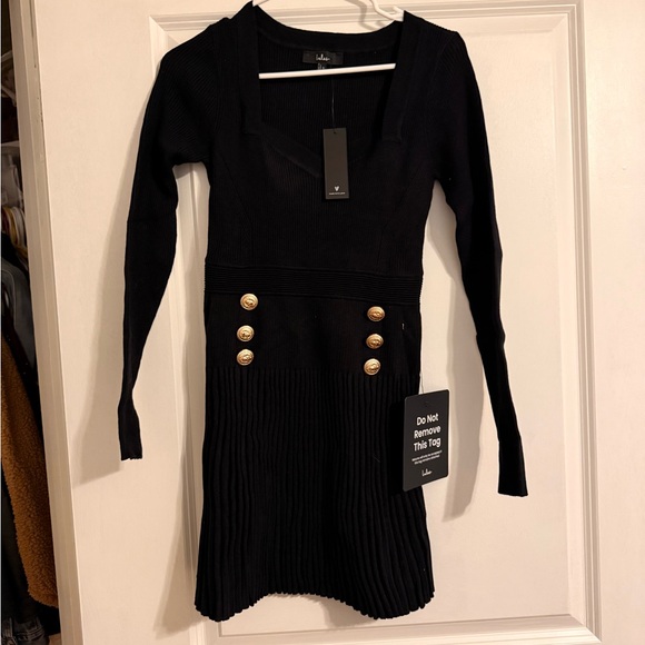 Lulu's Black Long Sleeve Dress with Gold Buttons - Picture 3 of 5